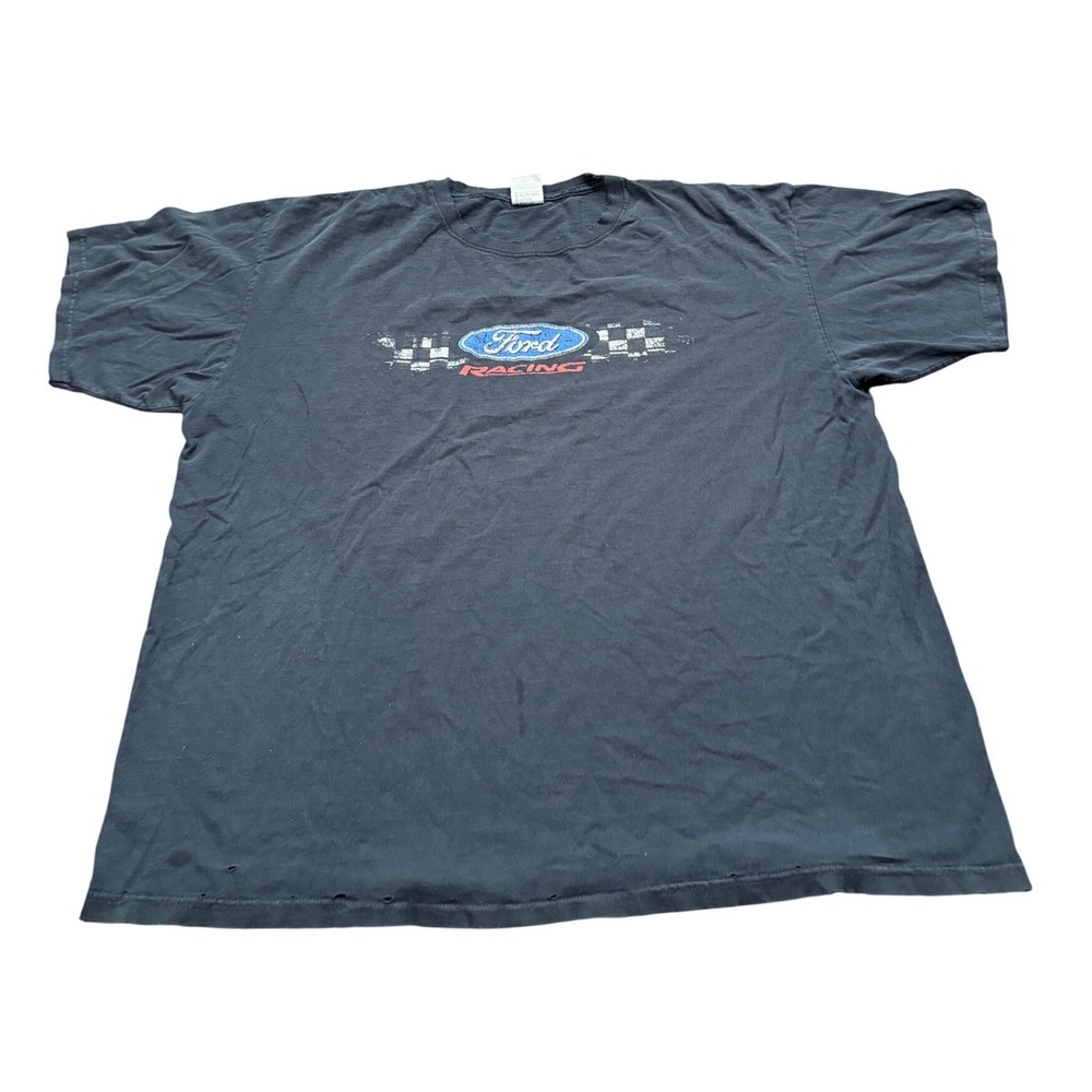 Vintage Thrashed Ford Racing Racing T-Shirt Mens 2XL Anvil Faded Black Distress